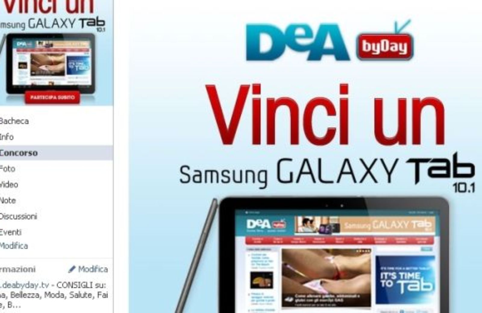 Come vincere un Samsung Galaxy Tab: il regolamento del concorso di DeAbyDay.tv