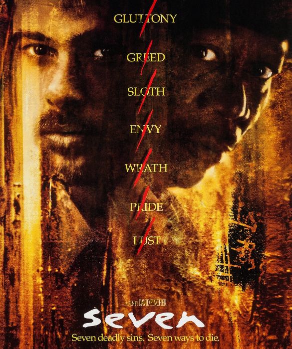 <p>Brad Pitt, ma anche Kevin Spacey, Morgan Freeman e Gwyneth Paltrow, all’epoca sua compagna. Visto il tema trattato dal film sarebbe davvero un peccato non (ri)guardare <em>Seven</em> o <em>Se7en</em>, come viene spesso reso graficamente.</p>
