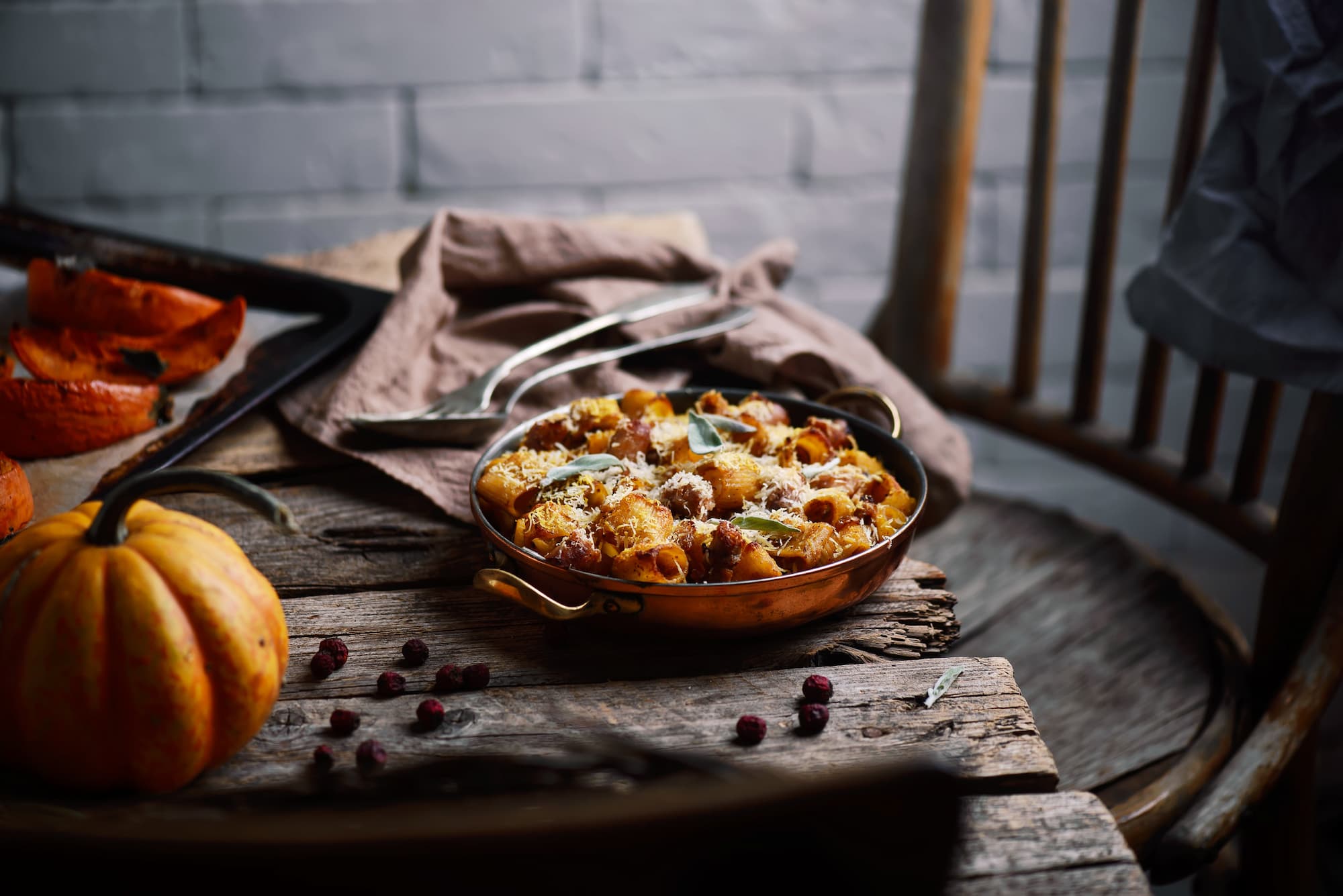 Pasta zucca e salsiccia al forno